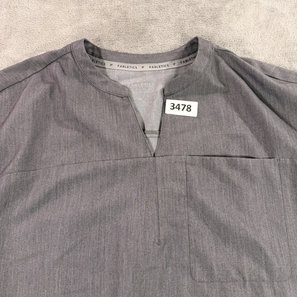 Fabletics Scrub Top Womens XL Gray‎ Split Neck Short Sleeve TS2253850-0124-17060
